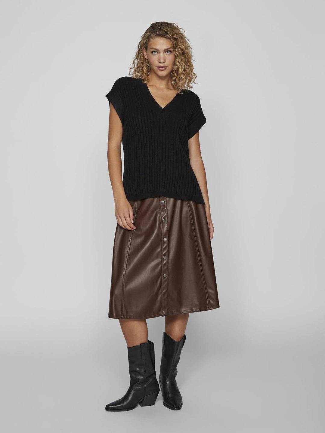 Vila Damen Vimalje V-Neck S/L Oversize Knit Vest Pullunder S Schwarz, S Schwarz