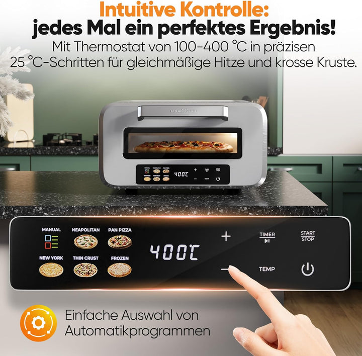 ProfiCook® Pizzaofen elektrisch | 400°C | echter Pizzastein | inkl. Pizzaheber | variable Zeit und T