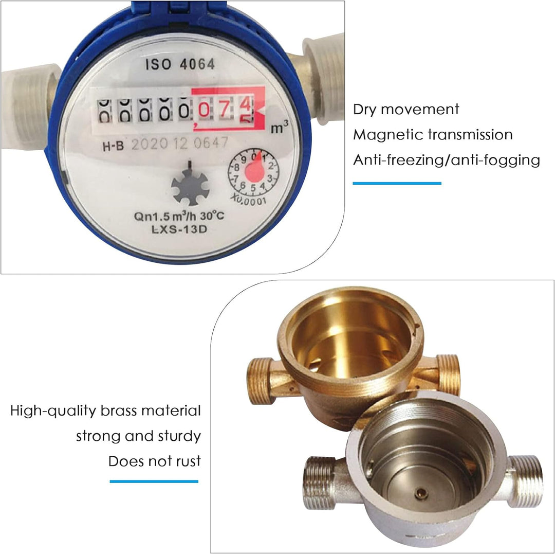 Honeyhouse Kalt Wasserzähler mit Armaturen und Schutzhülle, 1.5 m3/h Wasseruhr Geeicht 15 mm Wasserd