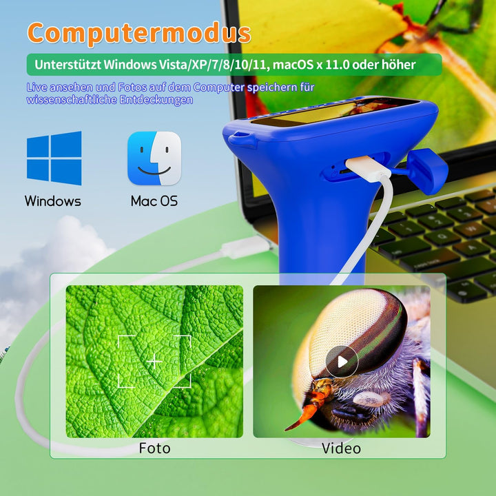 Digitales Mikroskop für Kinder, SKYBASIC 1000x Zoom Mini-Mikroskopkamera für Kinder mit 2.0 Zoll Bil