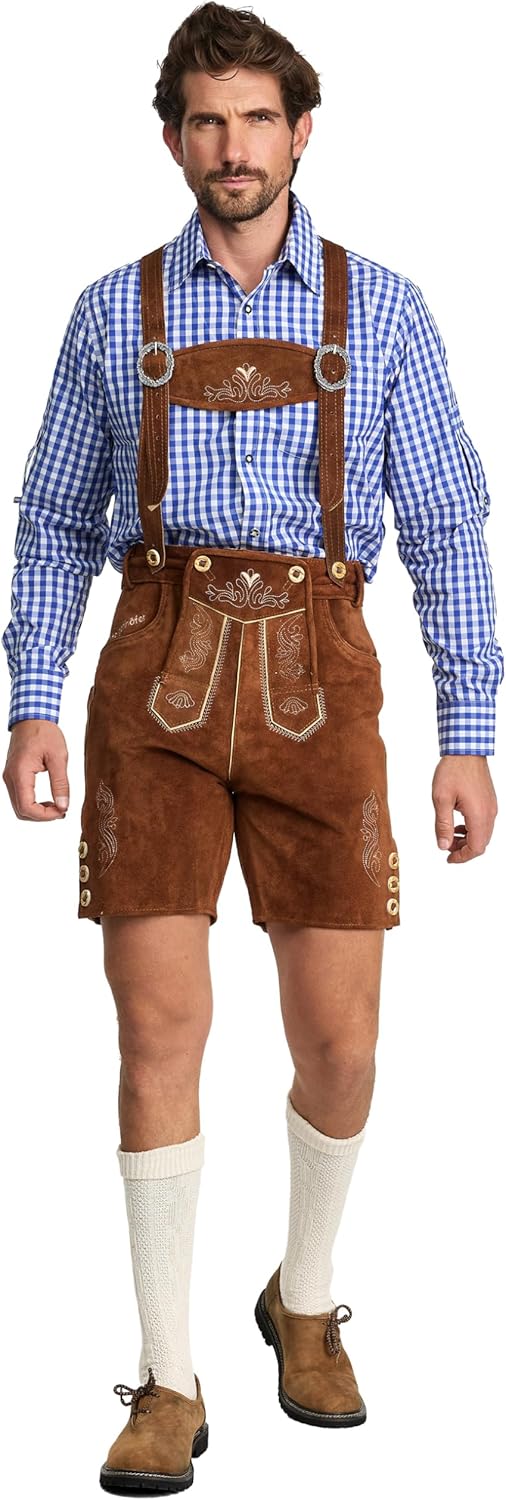 STEIGENHÖFER Lederhose Herren Tracht kurz - Anton - Trachtenhose mit Trägern - 100% Rindsleder - Tra