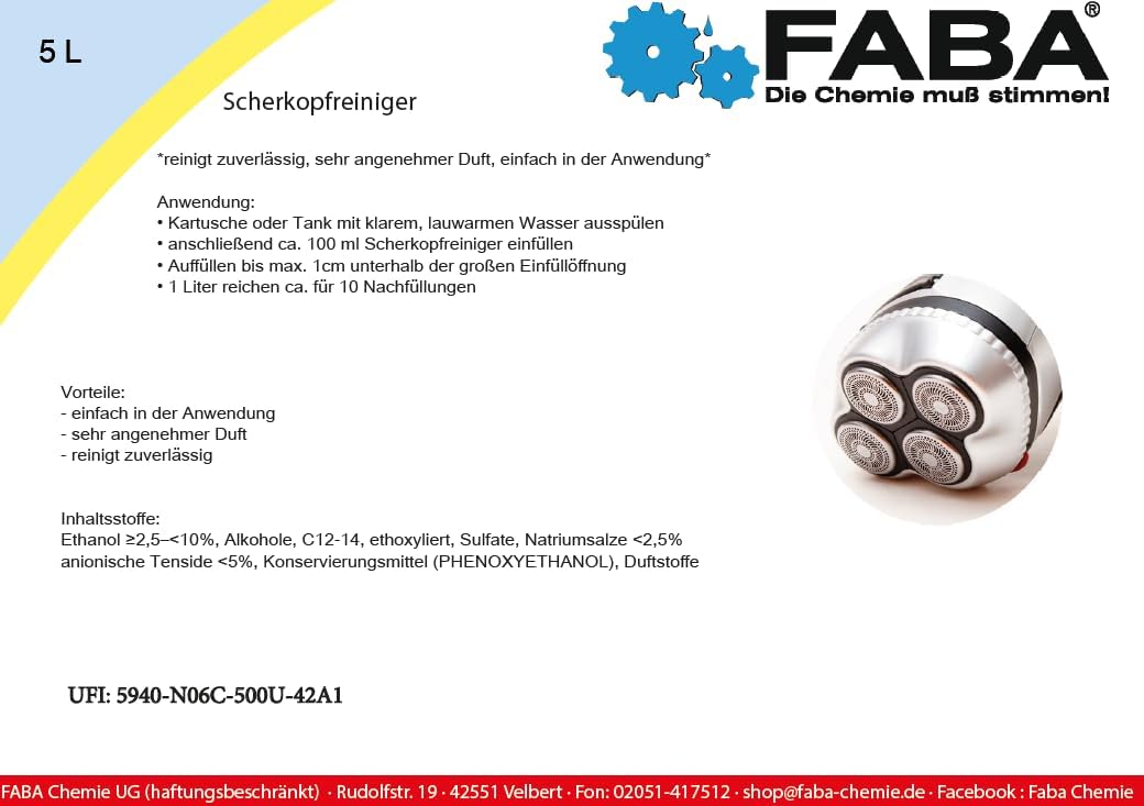 FABA Scherkopfreiniger für Philips und Braun geeignet 5 Liter clean and renew für Philips und Braun