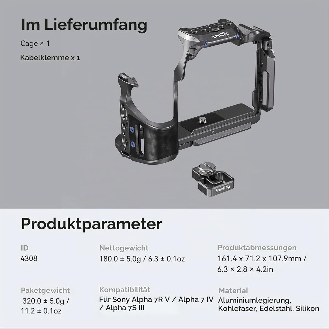 SMALLRIG Cage Kit mit Kabelklemme für Sony Alpha 7R V/Alpha 7 IV/Alpha 7S III, Kamerakäfig mit Mehre