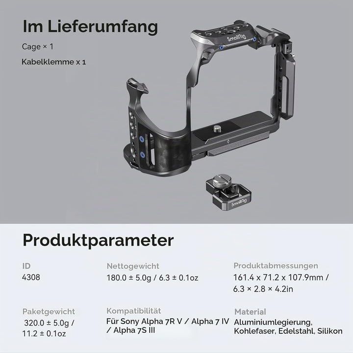 SMALLRIG Cage Kit mit Kabelklemme für Sony Alpha 7R V/Alpha 7 IV/Alpha 7S III, Kamerakäfig mit Mehre