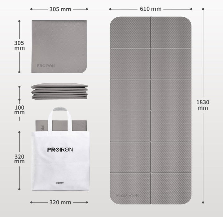 PROIRON Yogamatte Faltbar TPE, Reise Yogamatte rutschfest &amp; leicht 183cm x 61cm x 6mm, Gymnastikmatt
