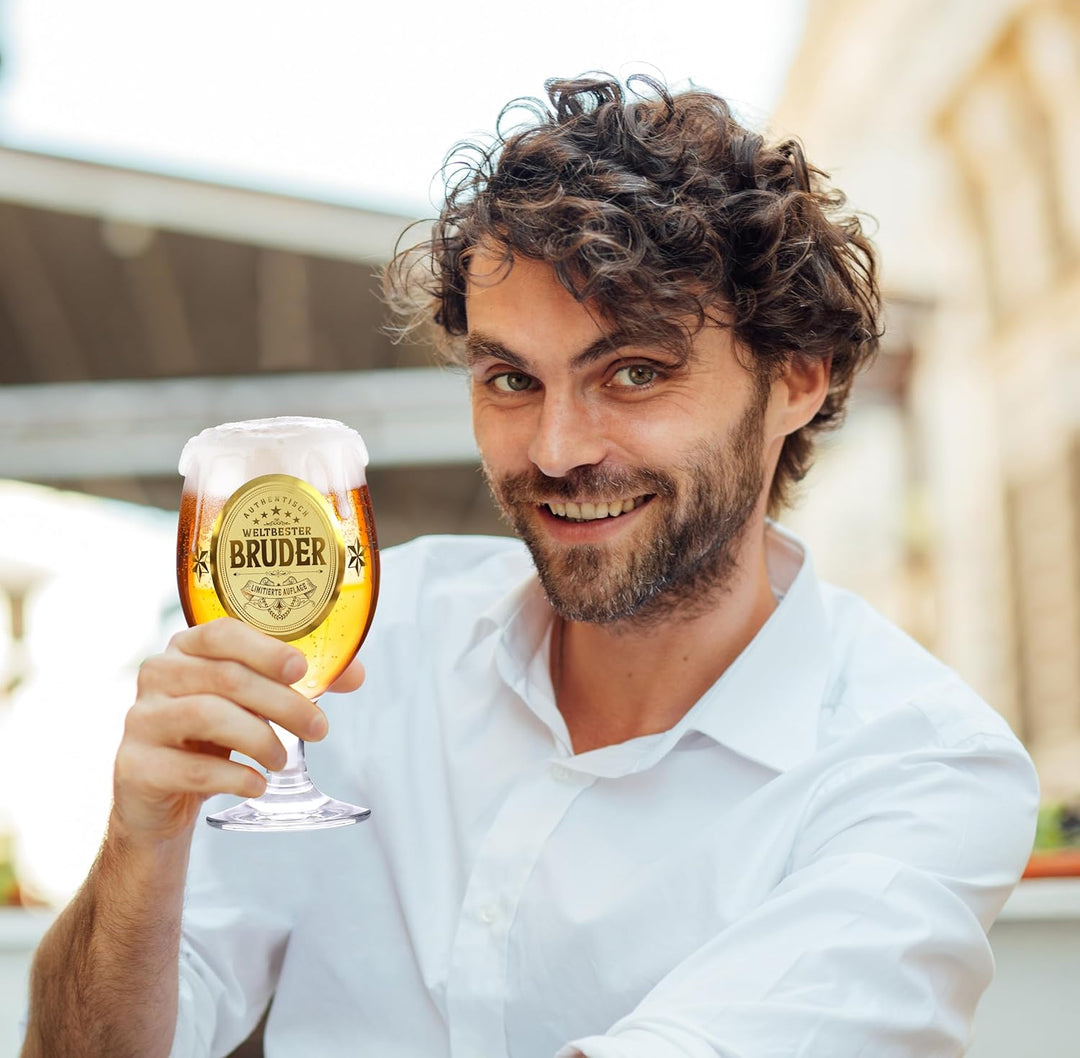 CROWNLY CRYSTAL® Personalisiertes Bierglas Mit Gravur - Geschenk für Bruder Zum Geburtstag - Männerg