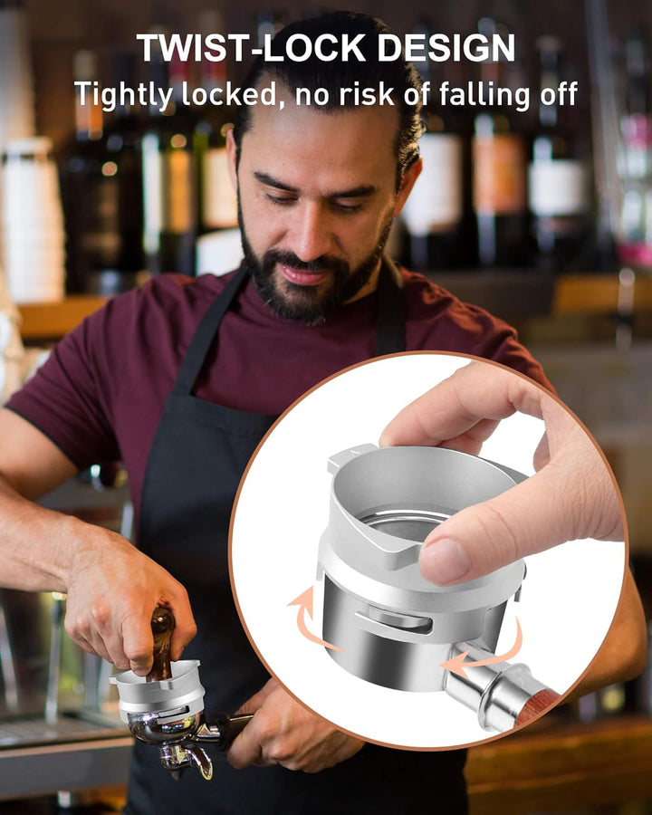 54 mm Kaffee-Dosiertrichter, freihändiger Aluminium-Dosierring und 53,5 mm Edelstahl-Pucksieb, Ersat