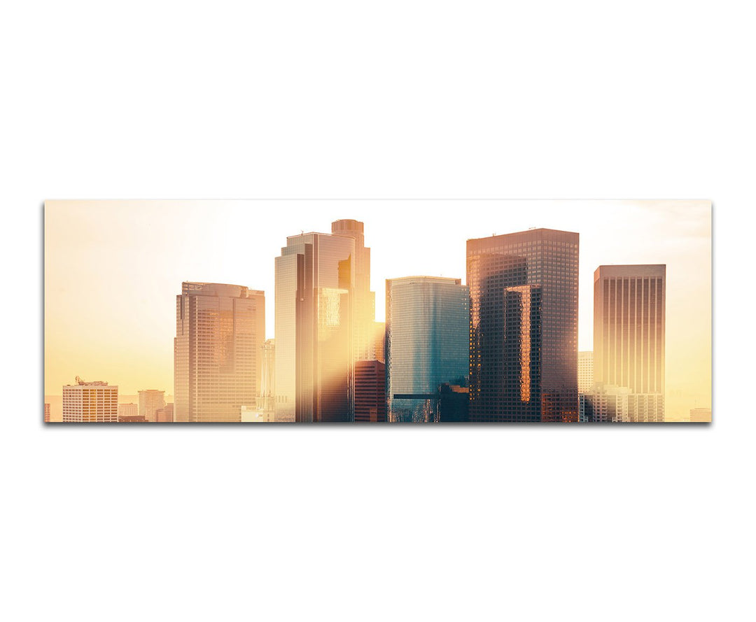 Paul Sinus Art Panoramabild auf Leinwand und Keilrahmen 150x50cm Los Angeles Skyline Sonnenuntergang