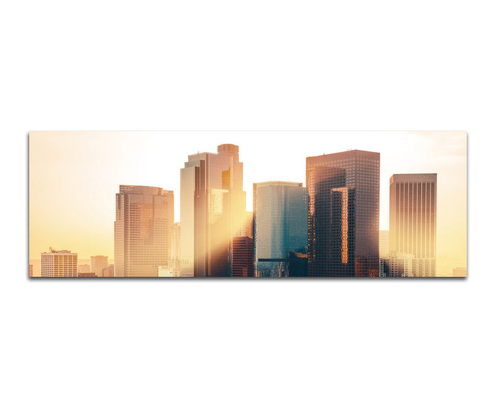 Paul Sinus Art Panoramabild auf Leinwand und Keilrahmen 150x50cm Los Angeles Skyline Sonnenuntergang