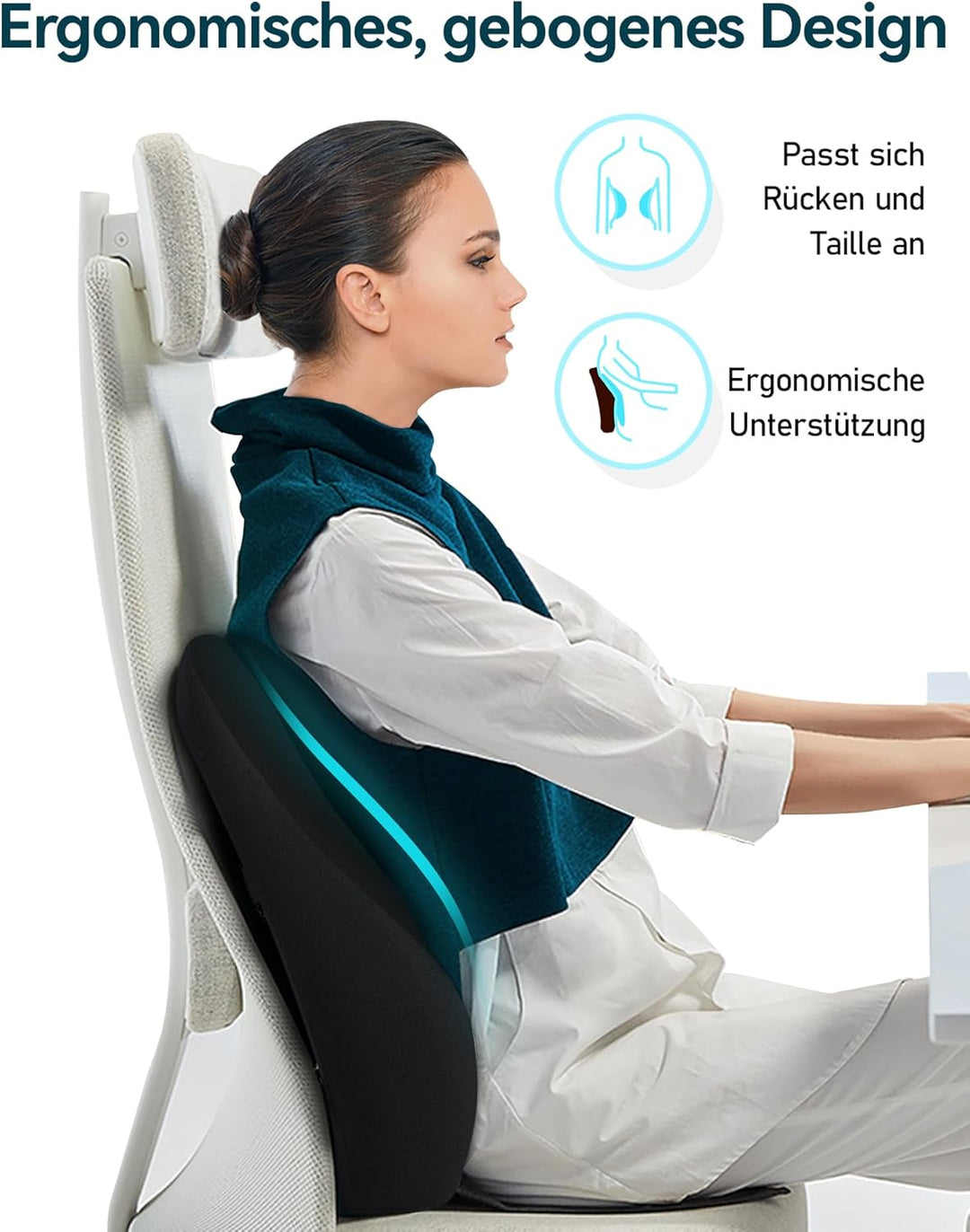 Travel Ease Ergonomisches RückenKissen aus Gel Memory Foam, Lendenkissen für Bürostuhl, Schreibtisch