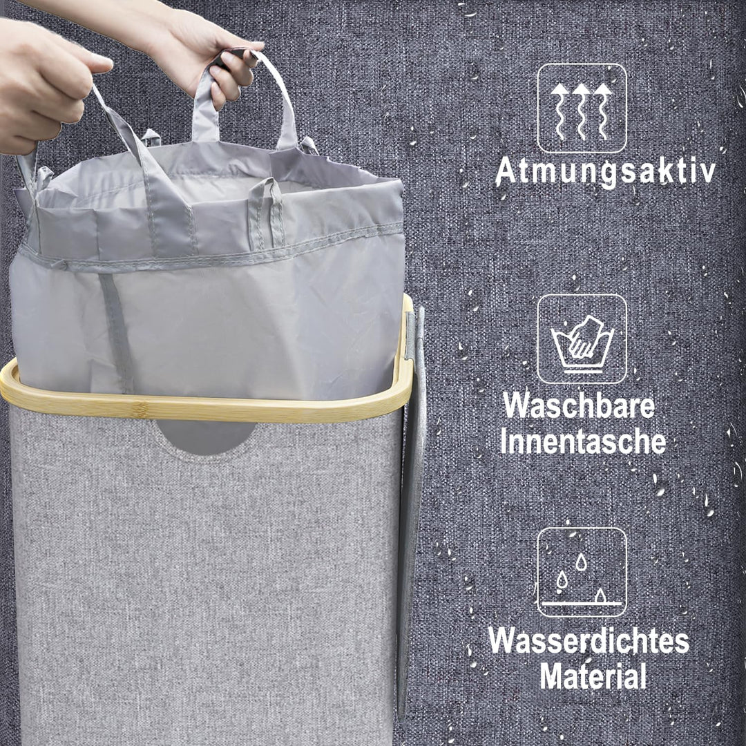 Wäschekorb mit Deckel 100L, Wäschesammler Gross schmal mit herausnehmbaren Wäschesack Laundry Basket