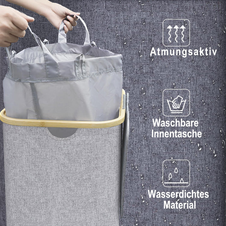 Wäschekorb mit Deckel 100L, Wäschesammler Gross schmal mit herausnehmbaren Wäschesack Laundry Basket