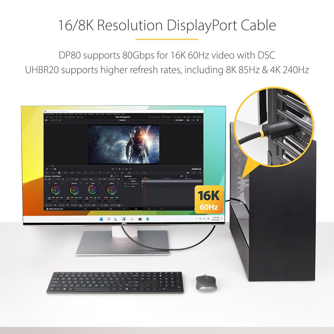 StarTech.com 1m DisplayPort 2.1 Kabel, VESA-zertifiziert DP80 DisplayPort Kabel, UHBR20/HDR/DSC 1.2a
