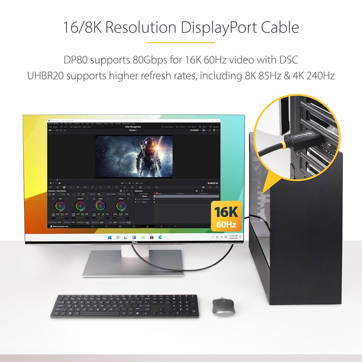StarTech.com 1m DisplayPort 2.1 Kabel, VESA-zertifiziert DP80 DisplayPort Kabel, UHBR20/HDR/DSC 1.2a