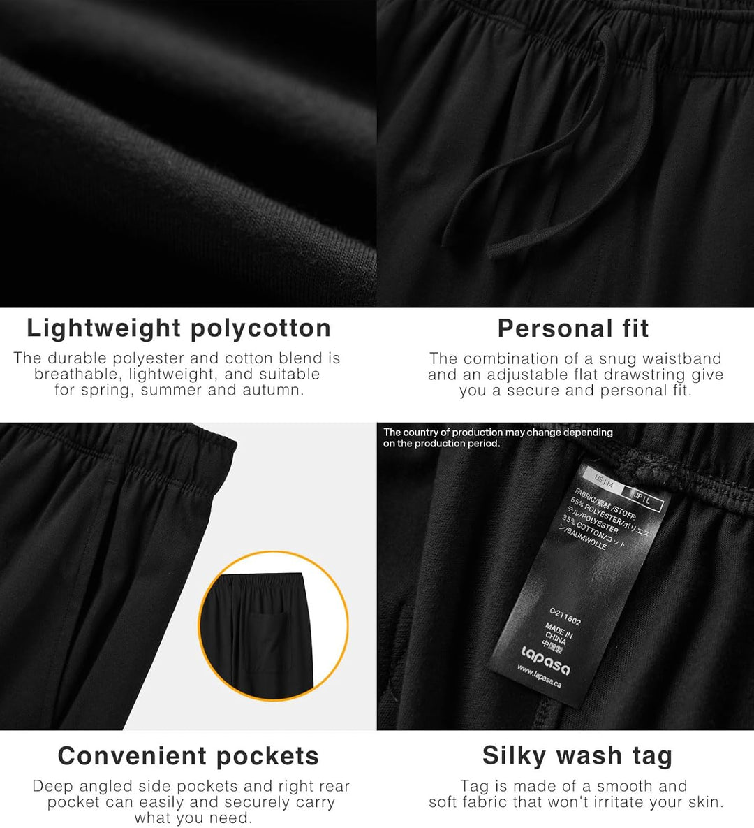 LAPASA Herren Pyjama Shorts mit Taschen, 2er Pack Pyjamahose Schlafshorts Baumwolle Kurze Schlafanzu