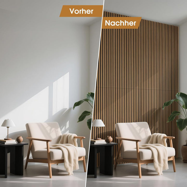 Akustikpaneele Holz, 4 Stück 120x60cm (2,88㎡), Wandpaneele Holzoptik, Hervorragende Schallabsorption