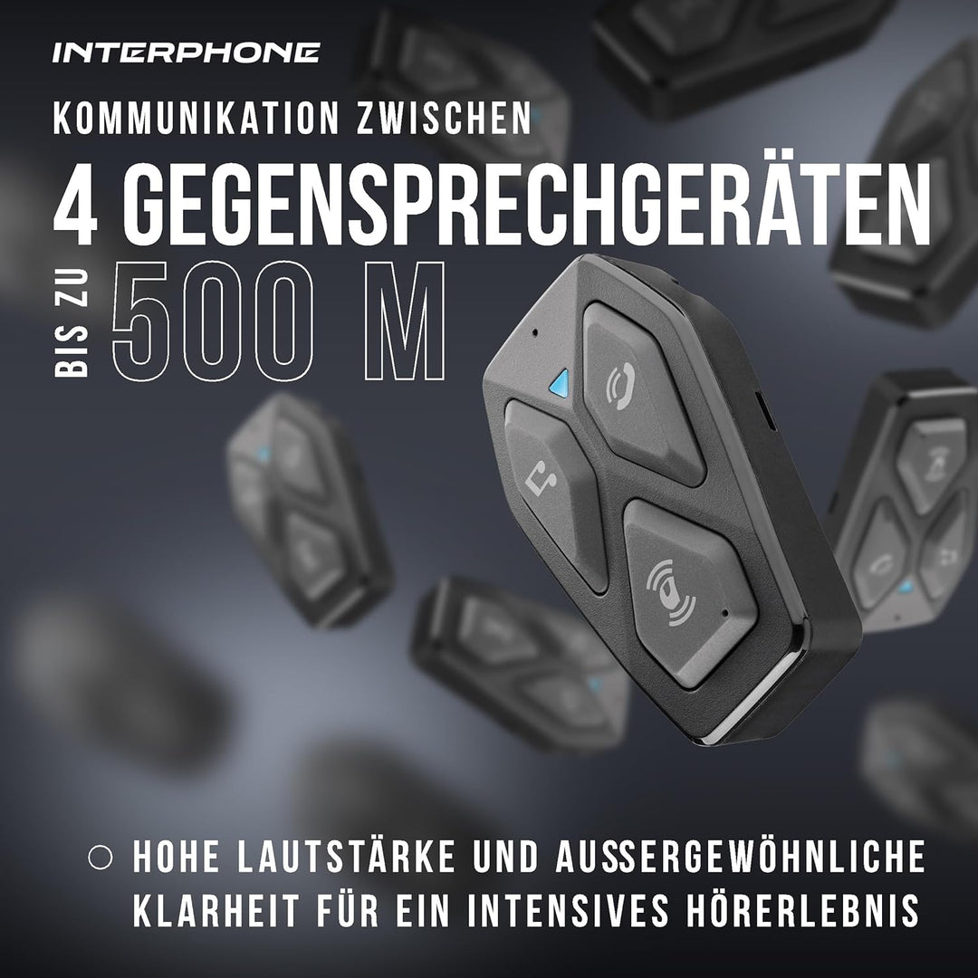 Interphone | COM3HD | Single | Bluetooth 5.1 Motorrad-Helm-Gegensprechanlage, 40-mm-HD-Kopfhörer, Mo