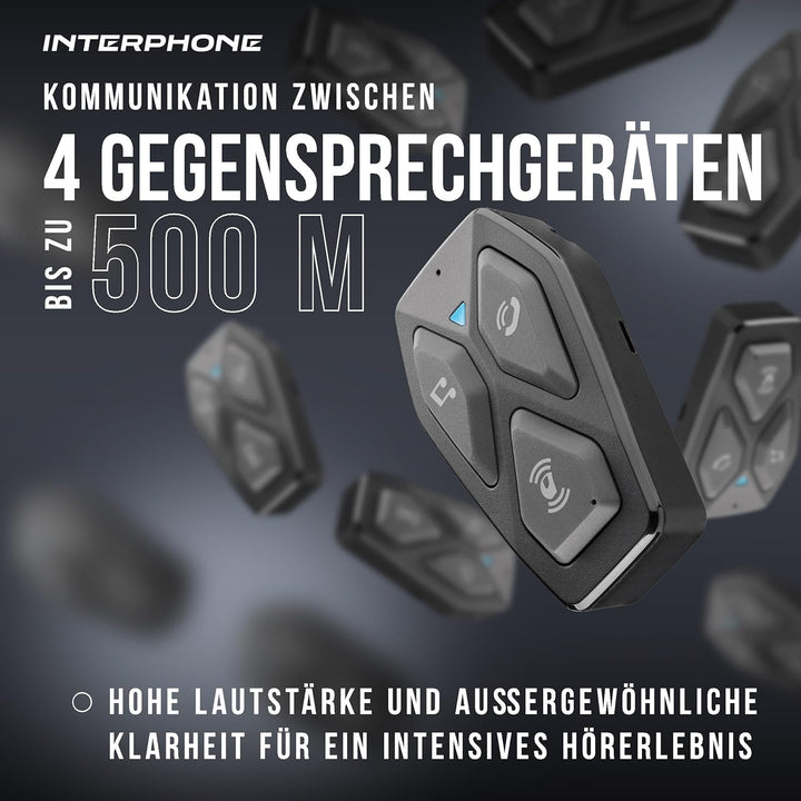 Interphone | COM3HD | Single | Bluetooth 5.1 Motorrad-Helm-Gegensprechanlage, 40-mm-HD-Kopfhörer, Mo