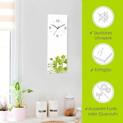 ARTLAND Wanduhr ohne Tickgeräusche Glas Quarzuhr 20x60 cm Rechteckig Lautlos Blumen Orchidee Natur D