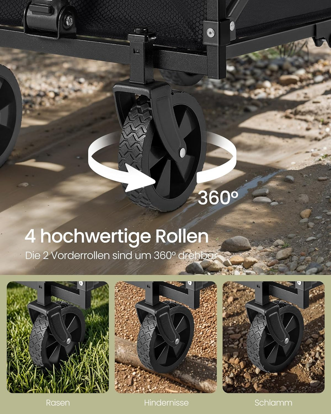 SONGMICS Kleiner Handwagen faltbar, Gartenwagen, kompakt, mit Griff, mit 4 verstärkten Rollen, Davon