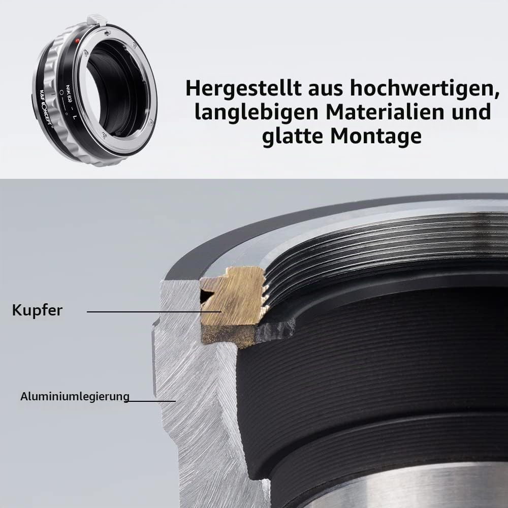 K&amp;F Concept Objektivanschlussadapter NIK(G)-FX Manueller Fokus Kompatibel mit Nikon F (G-Typ) Objekt