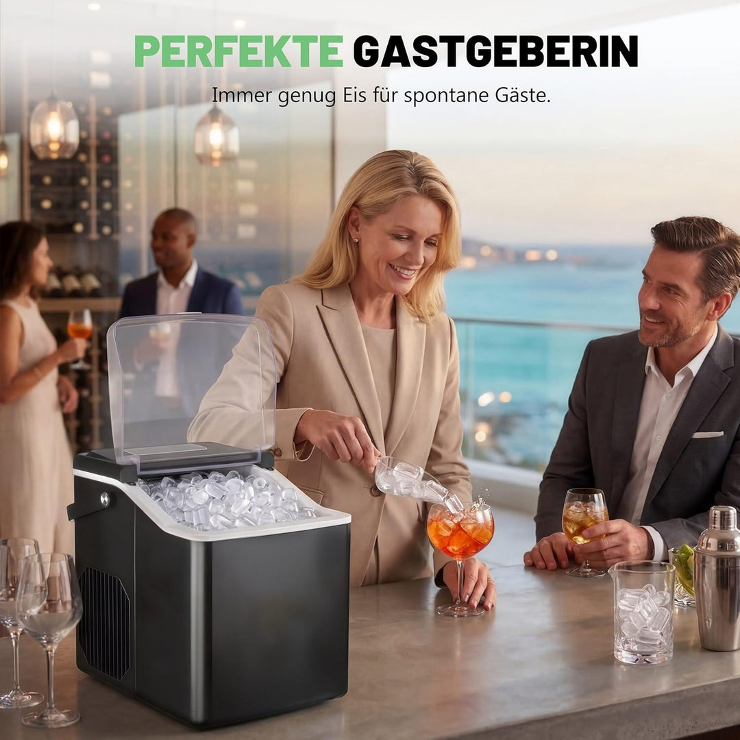 Eiswürfelmaschine Klein 15kg/24h mit Sichtfenster, Eiswürfel in 6-10 Minuten mit Griff, Eisschaufel