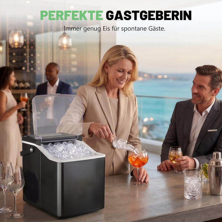 Eiswürfelmaschine Klein 15kg/24h mit Sichtfenster, Eiswürfel in 6-10 Minuten mit Griff, Eisschaufel