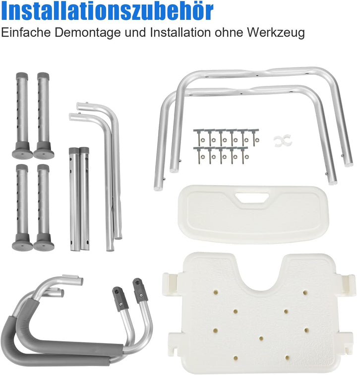 Duschhocker für senioren Badhocker mit Abnehmbarer Armlehne und Rückenlehne Duschstuhl Höhenverstell