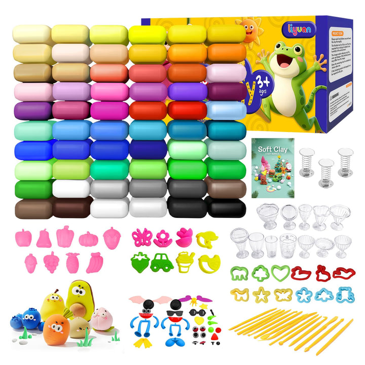 Flintronic Air Dry Clay Set, 60 Farben Clay Kit Modelliermasse Lufttrocknend mit Bildhauerwerkzeugen