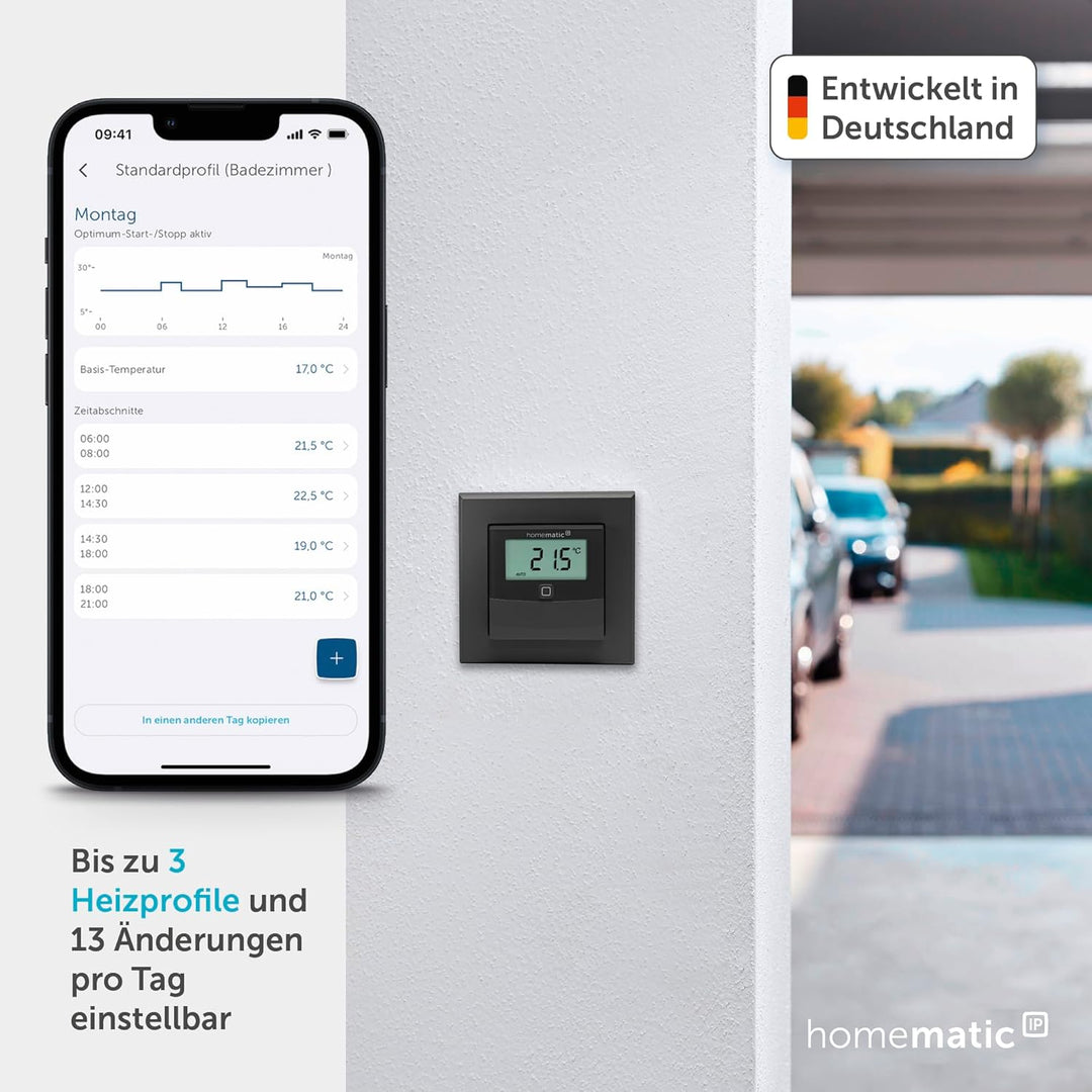 Homematic IP Smart Home Temperatur- und Luftfeuchtigkeitssensor mit Display – innen, anthrazit, steu