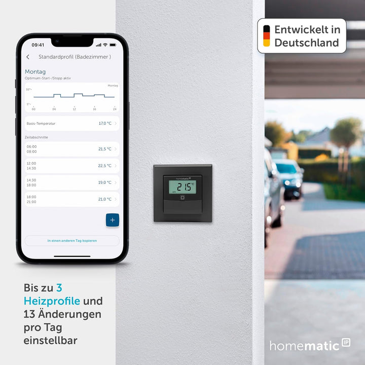 Homematic IP Smart Home Temperatur- und Luftfeuchtigkeitssensor mit Display – innen, anthrazit, steu
