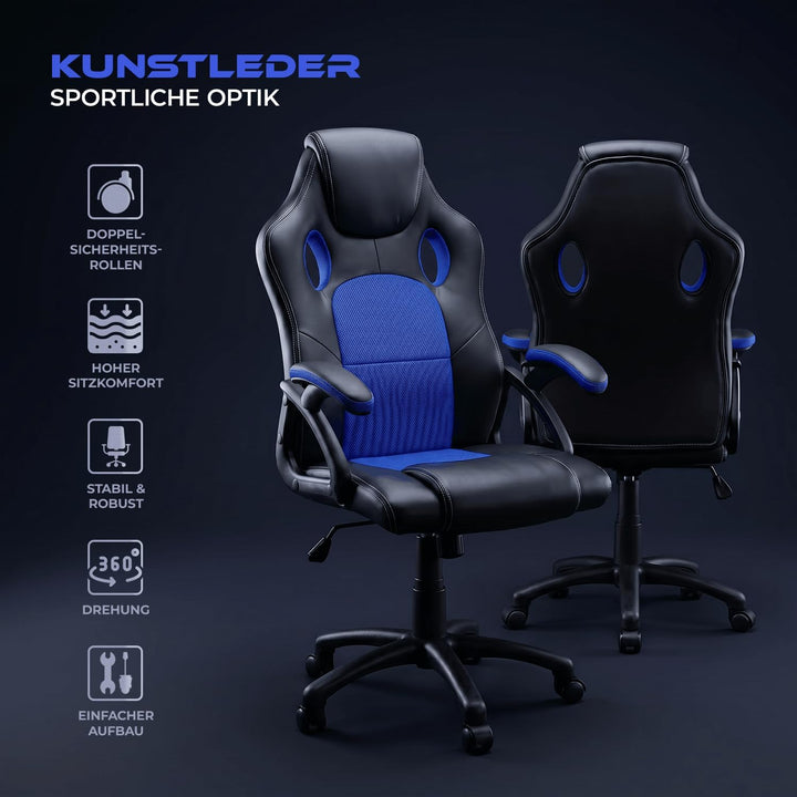 Gamer Stuhl Gaming Schreibtischstuhl Chefsessel Bürostuhl Ergonomisch, Blau, 9 Farbvarianten, gepols