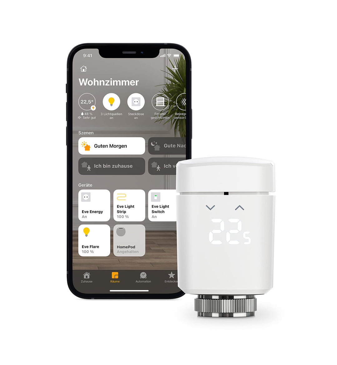 Eve Thermo - Smartes Heizkörperthermostat, Made in Germany, spart Heizkosten, Heizungssteuerung (App