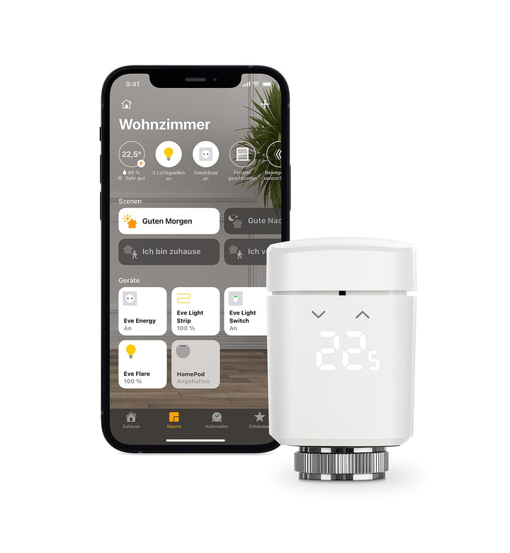 Eve Thermo - Smartes Heizkörperthermostat, Made in Germany, spart Heizkosten, Heizungssteuerung (App