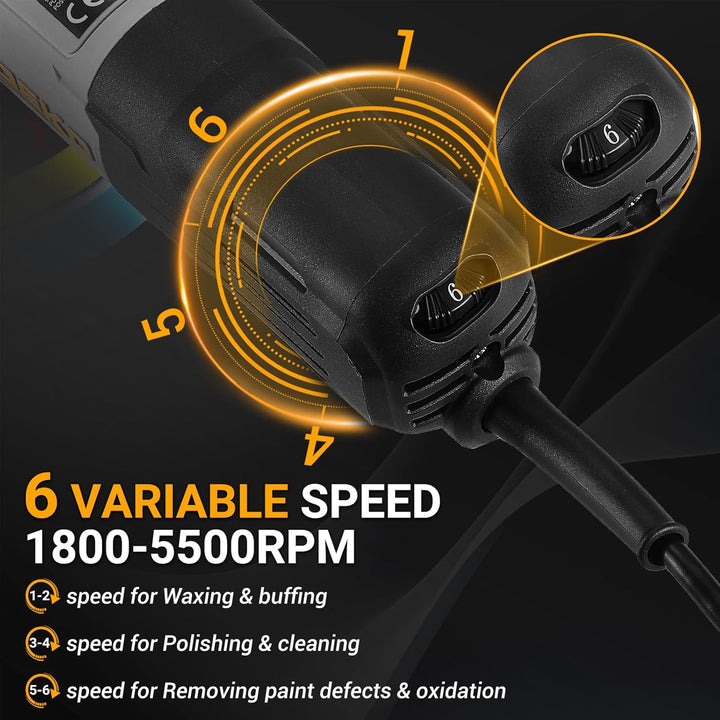 Exzenter Poliermaschine Auto 800W: DEKOPRO Doppelte Aktion poliermaschine Set mit 150MM Pad, 6-stufi
