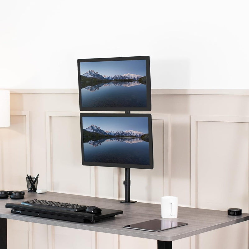 VIVO Dual LCD Monitor Desk Mount Stand Heavy Duty Stacked, Holds Vertical 2 Screens up to 32" (STAND