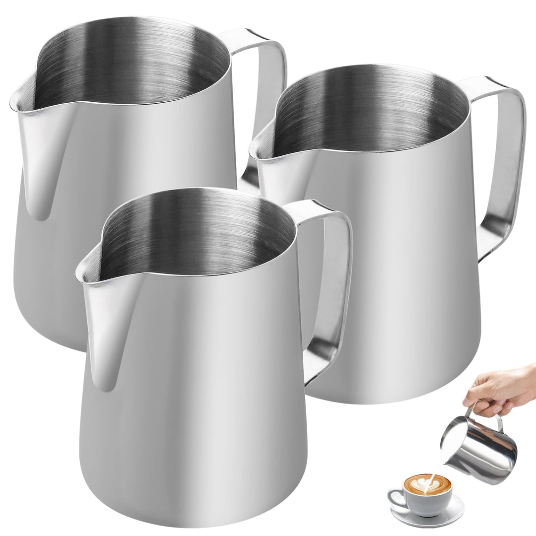 3 Stück Milchkännchen Edelstahl, 150ml Milch Pitcher Aufschäumen, Silber Milchschaumkännchen, Aufsch