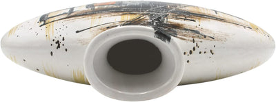 Ovale Keramik Vase mit abstraktem Muster, schwarz/braun/Silber, Handarbeit, Grösse: L/B/H ca. 7 x 30