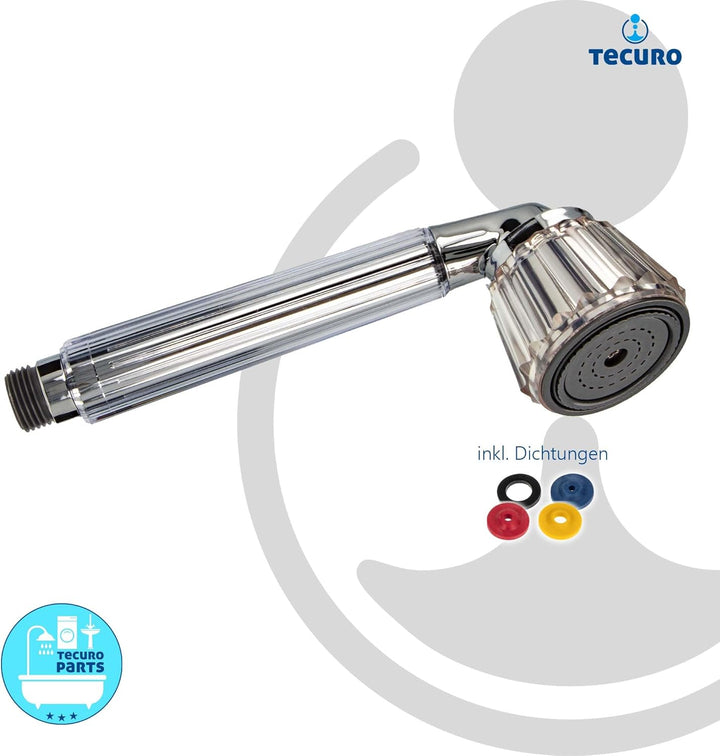 tecuro Handbrause CHRYSTAL, stufenlos umstellbar, inkl. Dichtung und Wassersparadaptern, Kunststoff