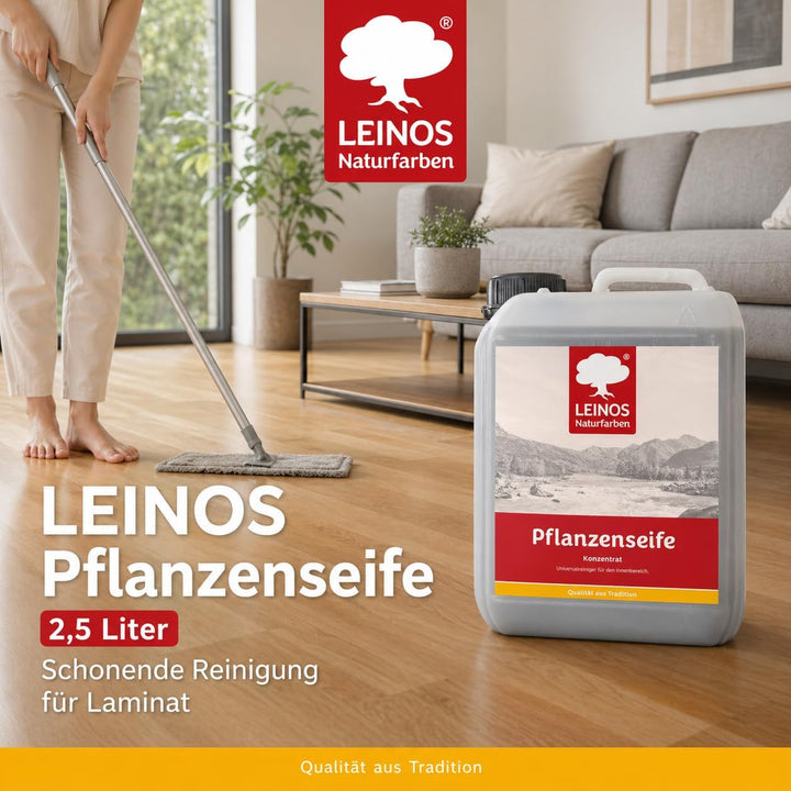 LEINOS Pflanzenseife 2,5 l – Rückfettender Universalreiniger für geölte, gewachste, lackierte Holzfl