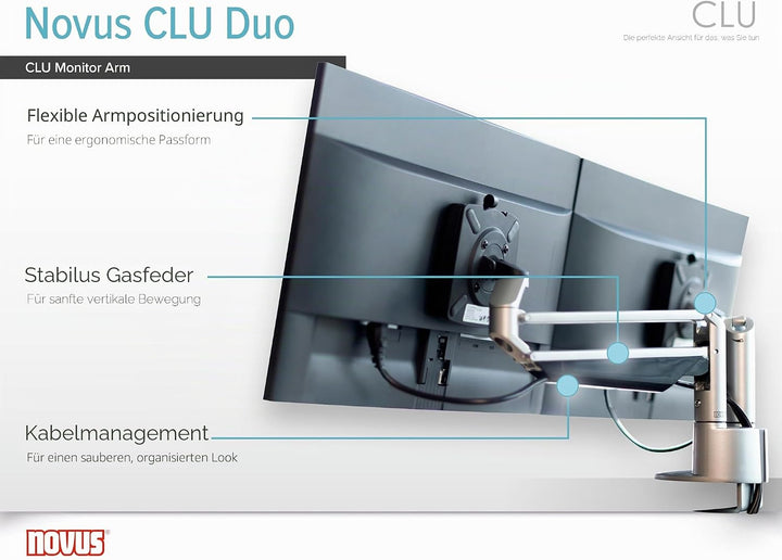 Novus CLU Duo Monitorarm Set, einfache Ausrichtung für Side-by-Side Viewing, 3 in 1, schnelle Montag