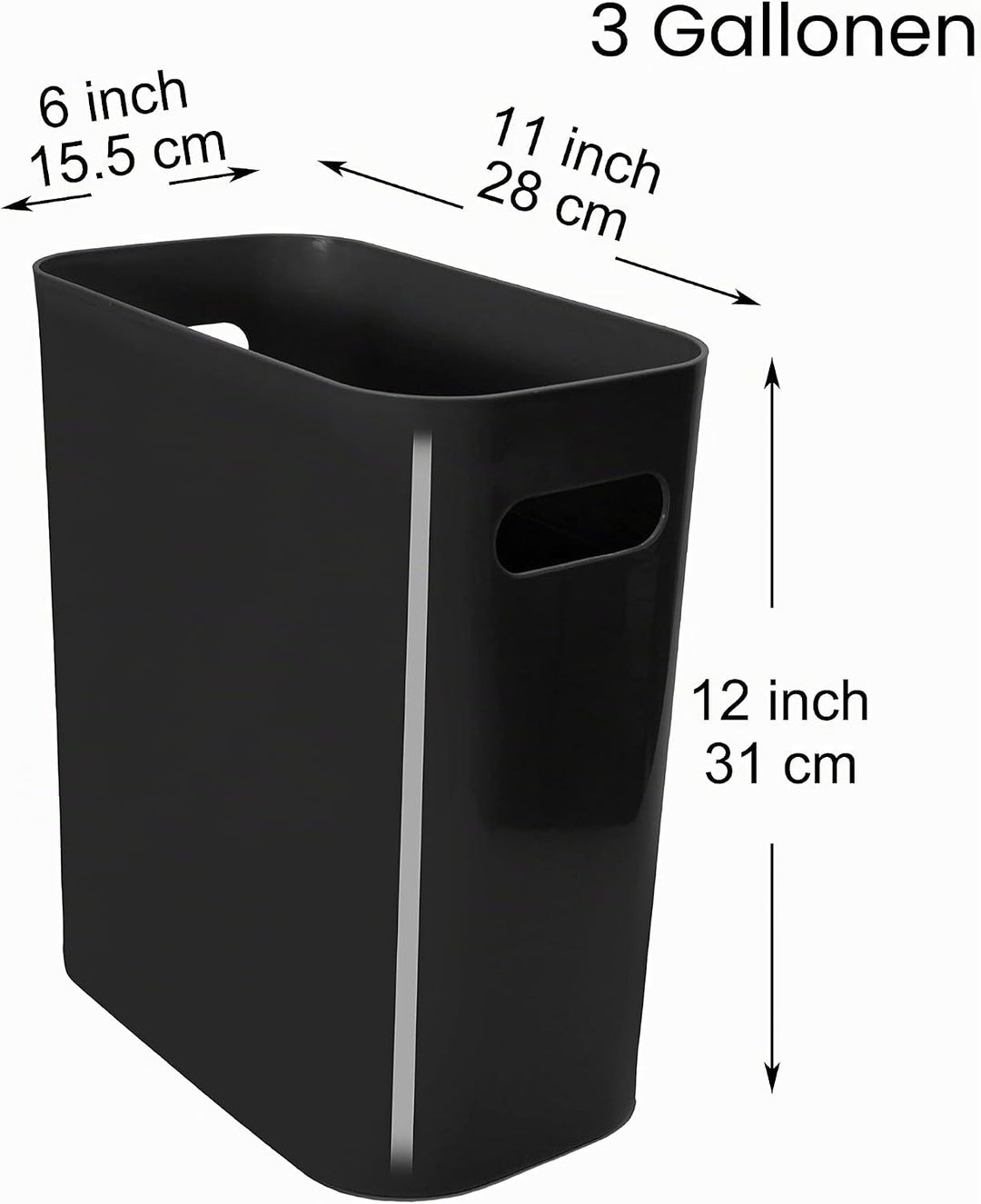 Youngever 2er Pack Schmaler Mülleimer, 10L Kunststoff Müllbehälter, Mülleimer mit Griffen für Heimbü