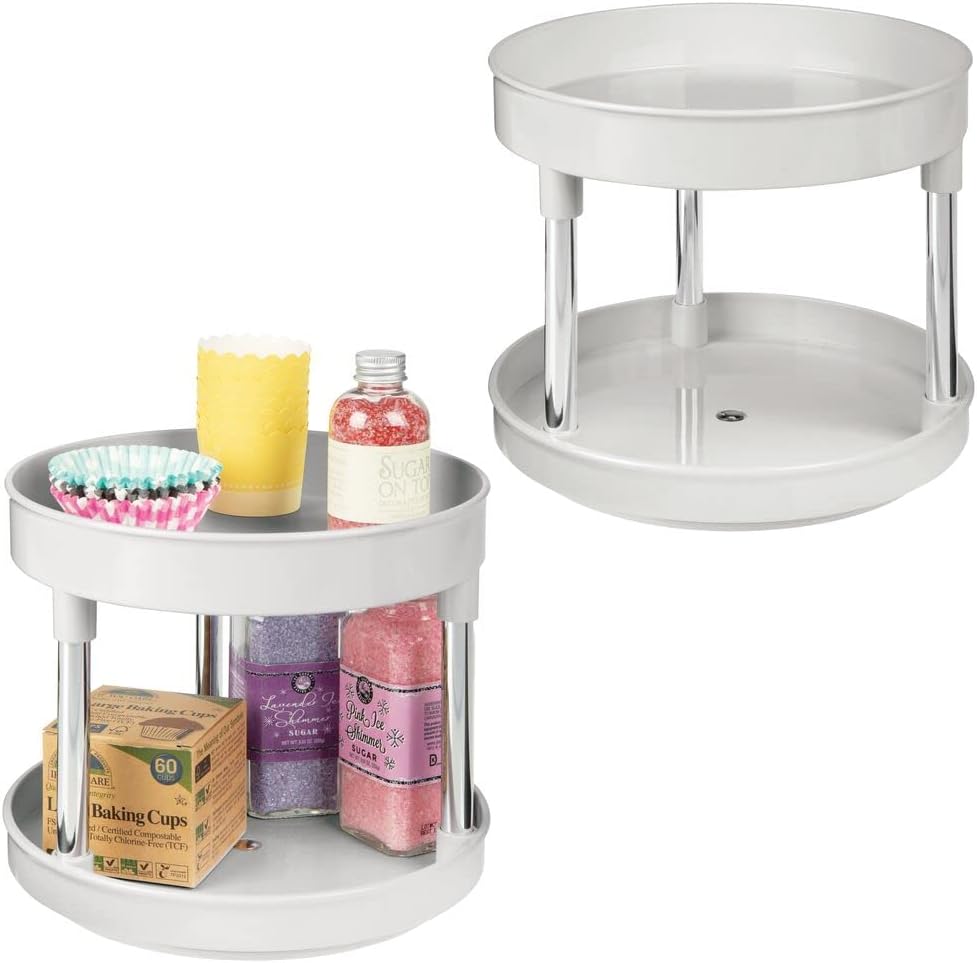 mDesign 2er-Set Lazy Susan Küchenregal zweistöckig – praktisches Gewürzregal für Küchenschrank oder