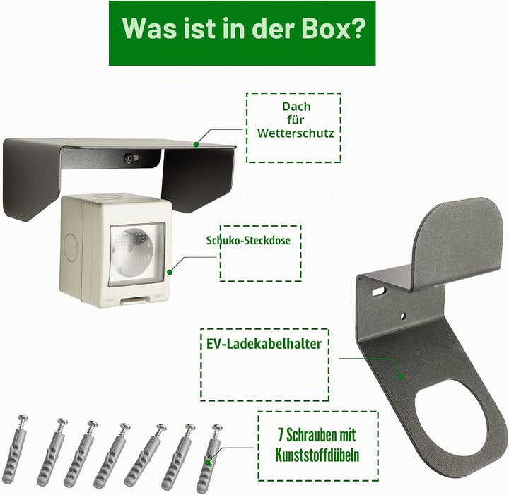Kreainvent Steckdose für Elektroautos, 1 phasig, 16A, 3,7kW, Set Steckdose mit Wetterschutz und EV K