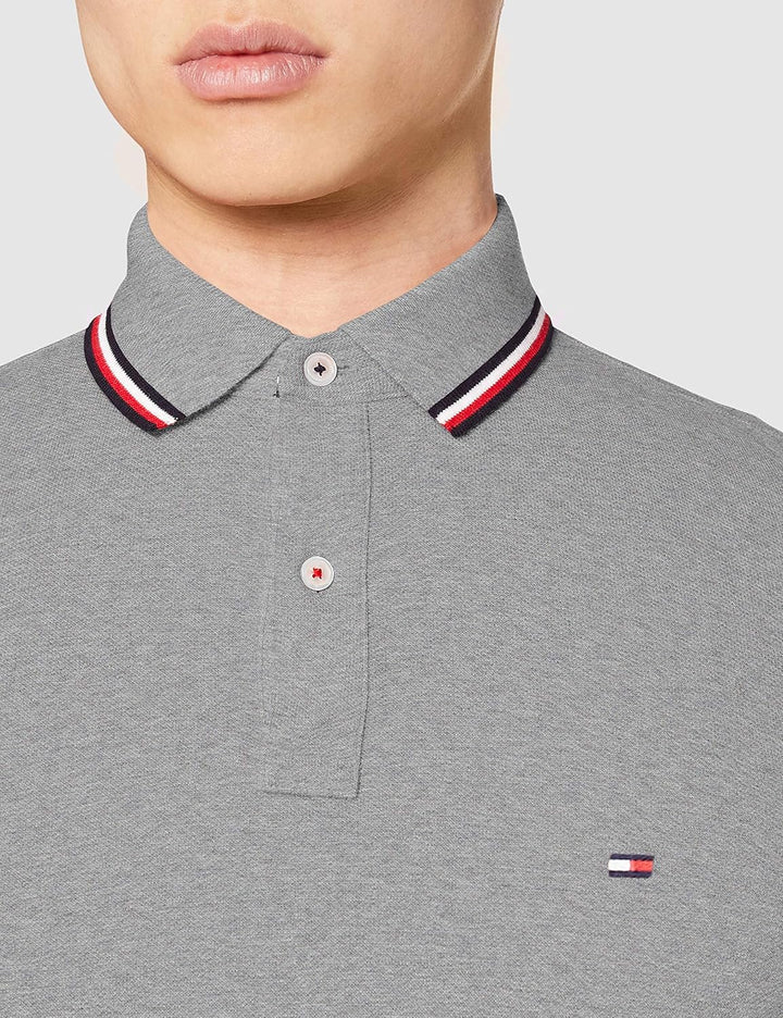 Tommy Hilfiger Herren Core Tommy Tipped Slim Polo Kurzarm Poloshirts L Grau (Medium Grey Heather), L