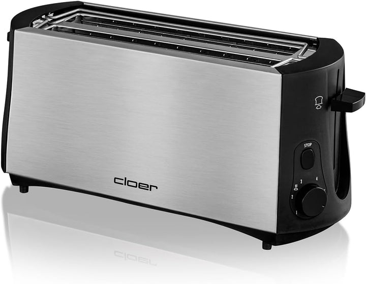 Cloer 3719 Langschlitztoaster für 4 Toastscheiben, 1380 W, integrierter Brötchenaufsatz, Nachhebevor