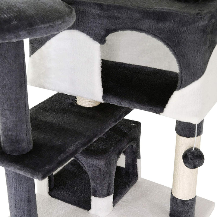lionto Kratzbaum für Katzen mit 2 Plüschbällen & 3 Plattformen, Höhe 130 cm, Katzenbaum mit Sisal &