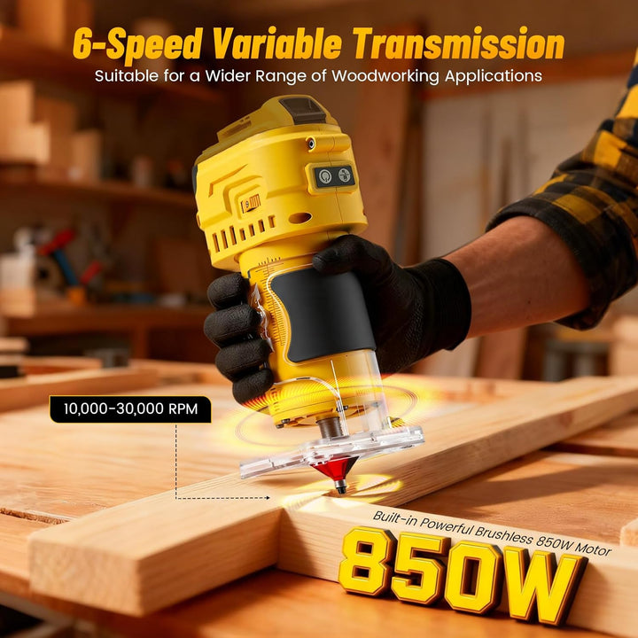 Akku Oberfräse Kompatibel mit Dewalt 21V Akku, Bürstenloser Kantenfräser 30000 U/min, Einhandfräse m