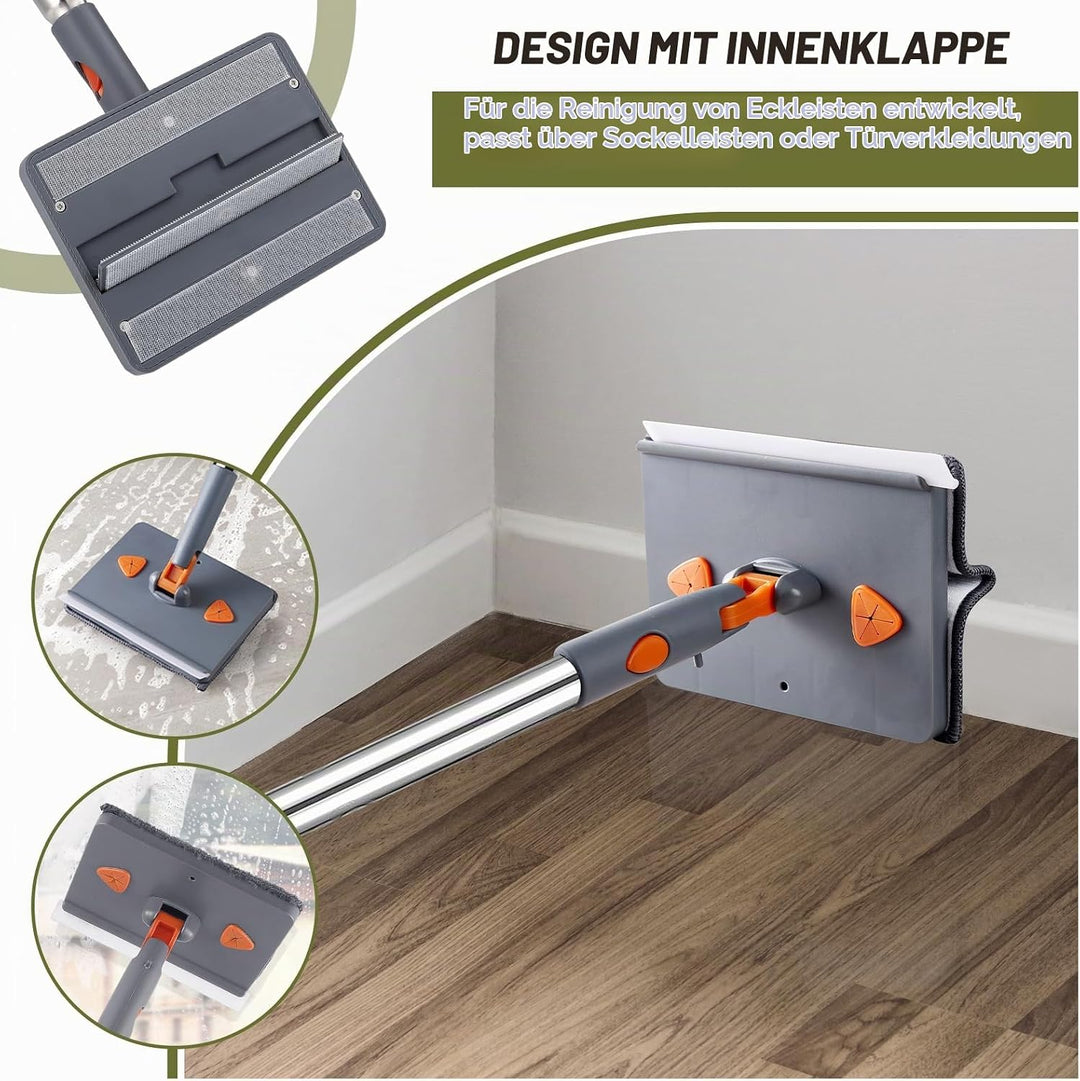 Wandreinigungsmopp, Verstellbarer Reinigungsmopp mit Langem Griff 200cm, Dreieckiger Reinigungsmopp
