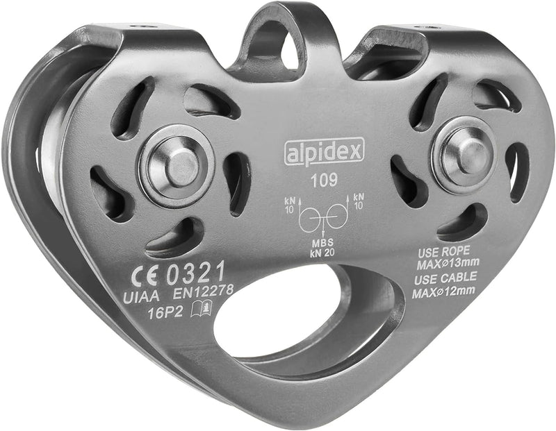 ALPIDEX Seilrolle Tandem Pulley Umlenkrolle Doppelseilrolle - geeignet für Stahlseile 8-12 mm Ø und